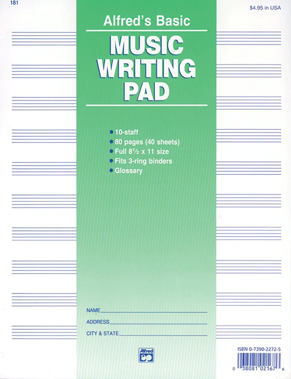 Alfred's Basic Music Writing Pad Paperback  Organizer, August 1, 1987