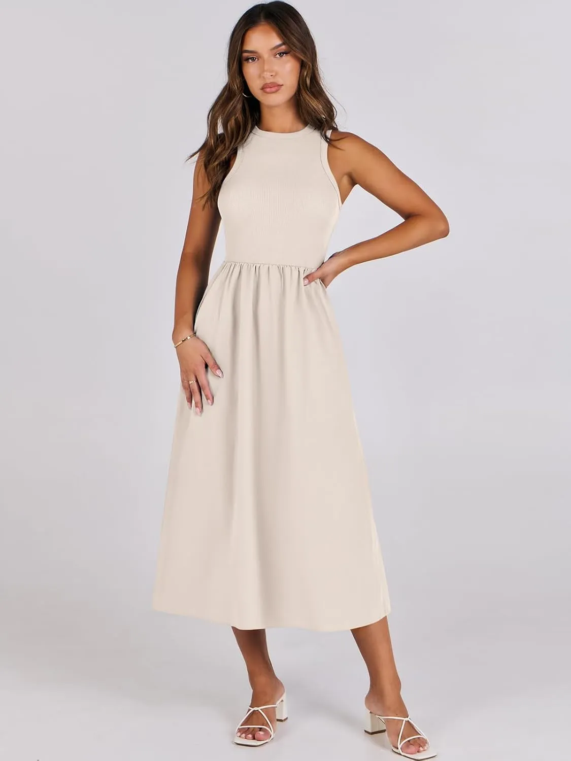 ANRABESS Womens 2025 Summer Casual Maxi Dress A line Tiered Flowy Short Sleeve Crewneck T Shirt Beach Travel Long Dresses