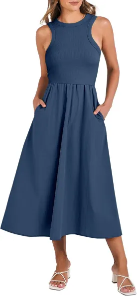 ANRABESS Womens 2025 Summer Casual Maxi Dress A line Tiered Flowy Short Sleeve Crewneck T Shirt Beach Travel Long Dresses