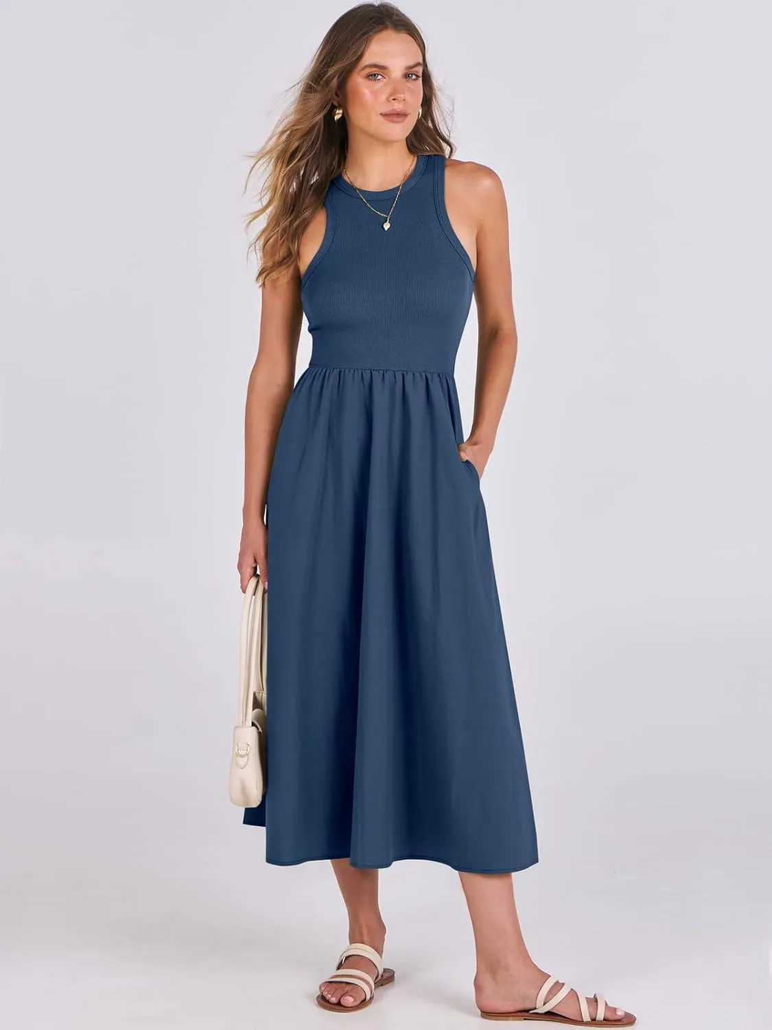 ANRABESS Womens 2025 Summer Casual Maxi Dress A line Tiered Flowy Short Sleeve Crewneck T Shirt Beach Travel Long Dresses