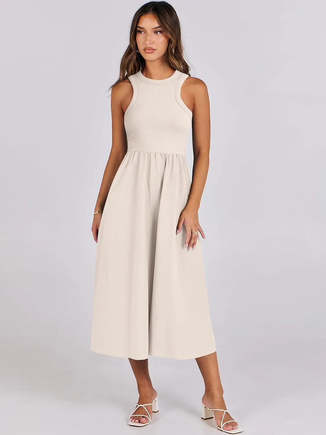 ANRABESS Womens 2025 Summer Casual Maxi Dress A line Tiered Flowy Short Sleeve Crewneck T Shirt Beach Travel Long Dresses
