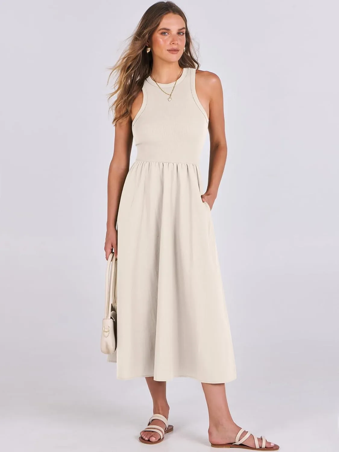 ANRABESS Womens 2025 Summer Casual Maxi Dress A line Tiered Flowy Short Sleeve Crewneck T Shirt Beach Travel Long Dresses