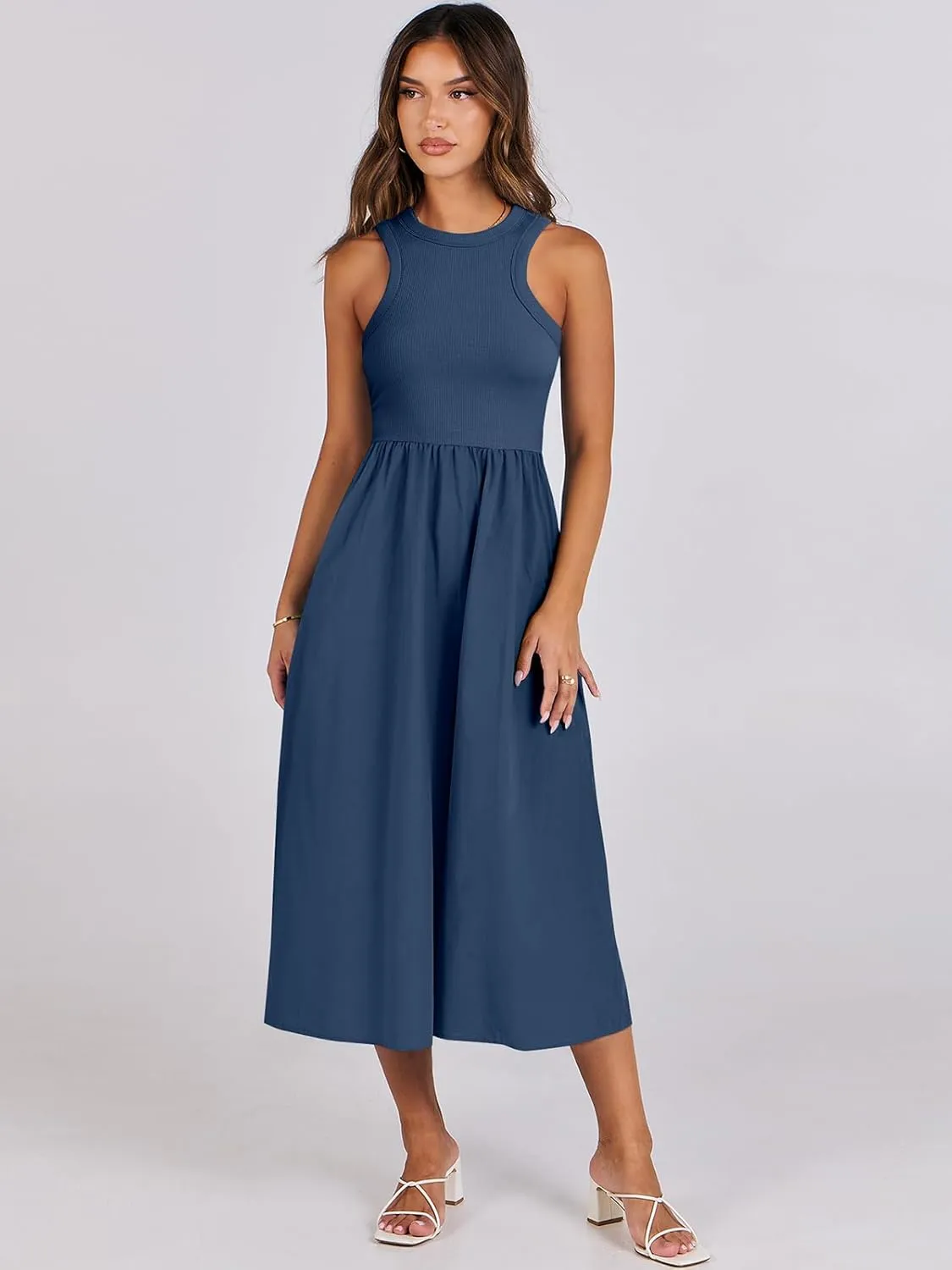 ANRABESS Womens 2025 Summer Casual Maxi Dress A line Tiered Flowy Short Sleeve Crewneck T Shirt Beach Travel Long Dresses