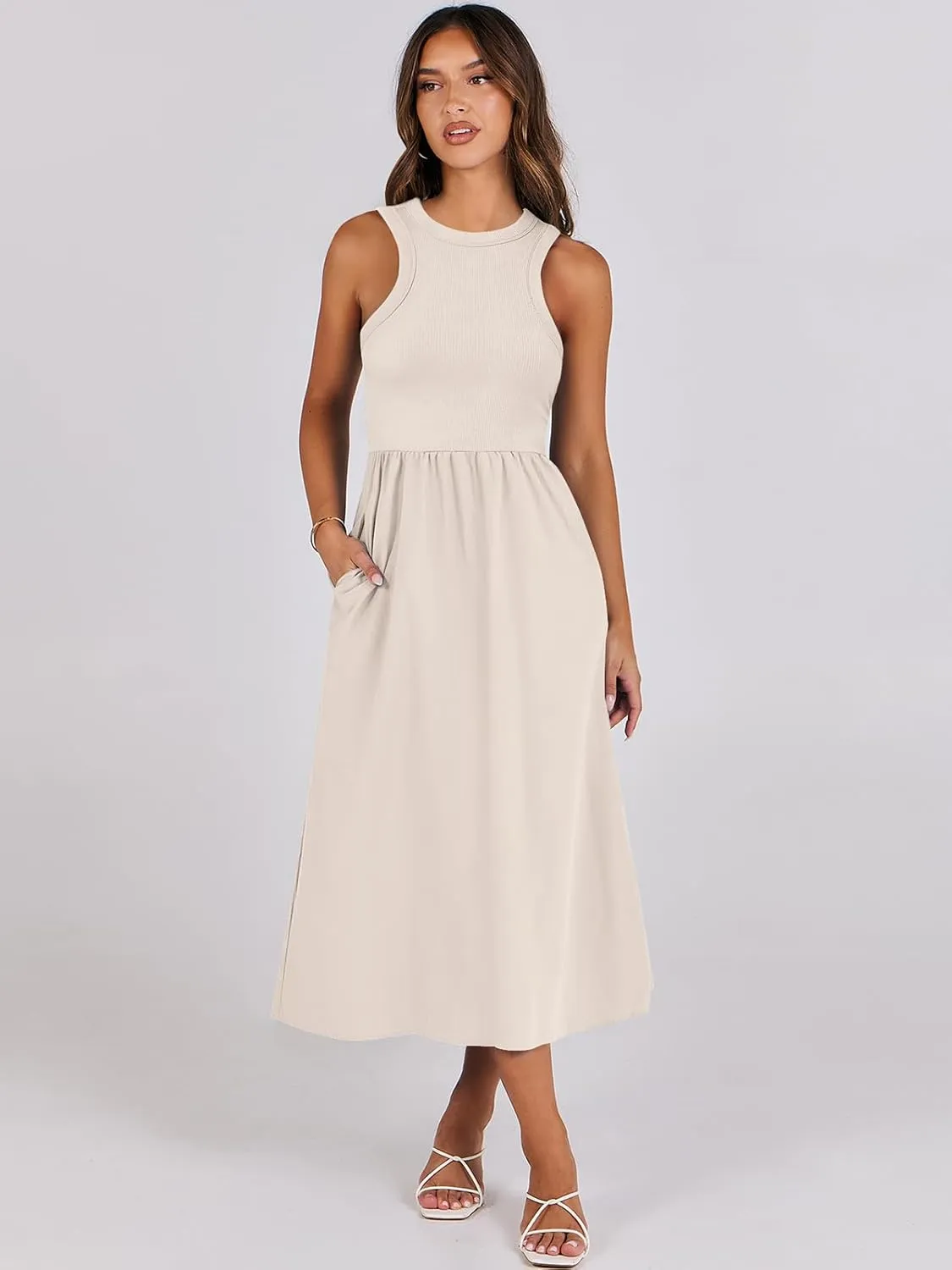 ANRABESS Womens 2025 Summer Casual Maxi Dress A line Tiered Flowy Short Sleeve Crewneck T Shirt Beach Travel Long Dresses