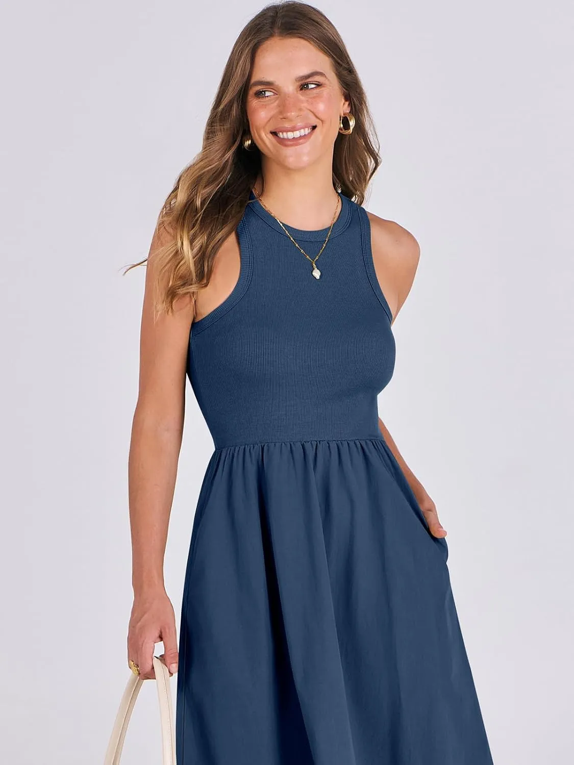 ANRABESS Womens 2025 Summer Casual Maxi Dress A line Tiered Flowy Short Sleeve Crewneck T Shirt Beach Travel Long Dresses