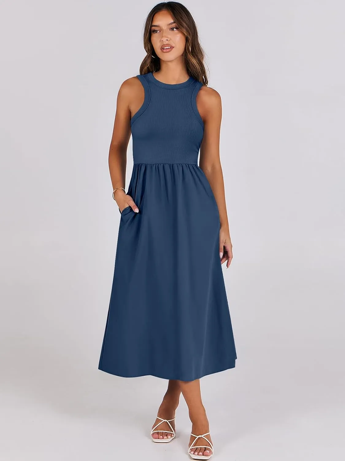 ANRABESS Womens 2025 Summer Casual Maxi Dress A line Tiered Flowy Short Sleeve Crewneck T Shirt Beach Travel Long Dresses
