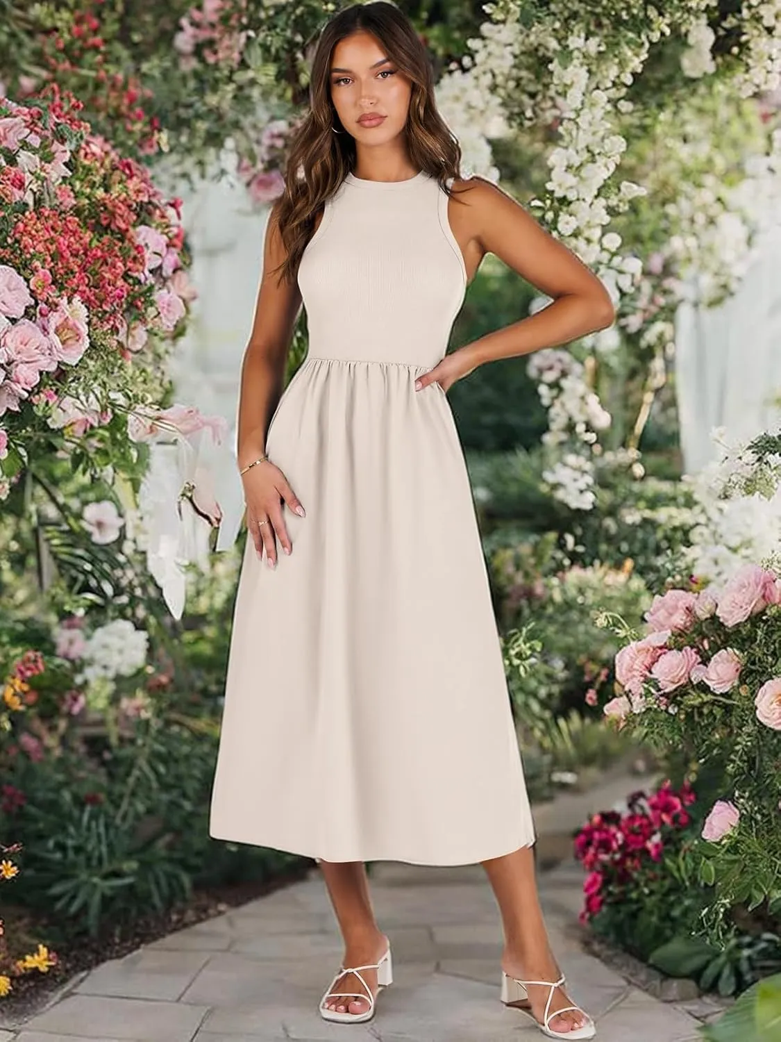 ANRABESS Womens 2025 Summer Casual Maxi Dress A line Tiered Flowy Short Sleeve Crewneck T Shirt Beach Travel Long Dresses