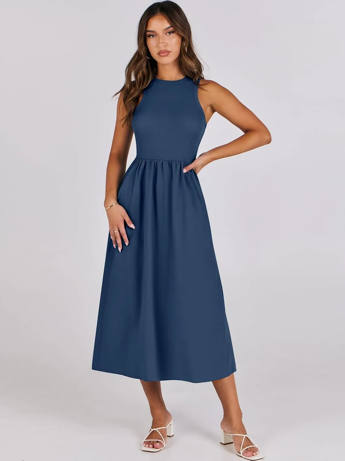 ANRABESS Womens 2025 Summer Casual Maxi Dress A line Tiered Flowy Short Sleeve Crewneck T Shirt Beach Travel Long Dresses