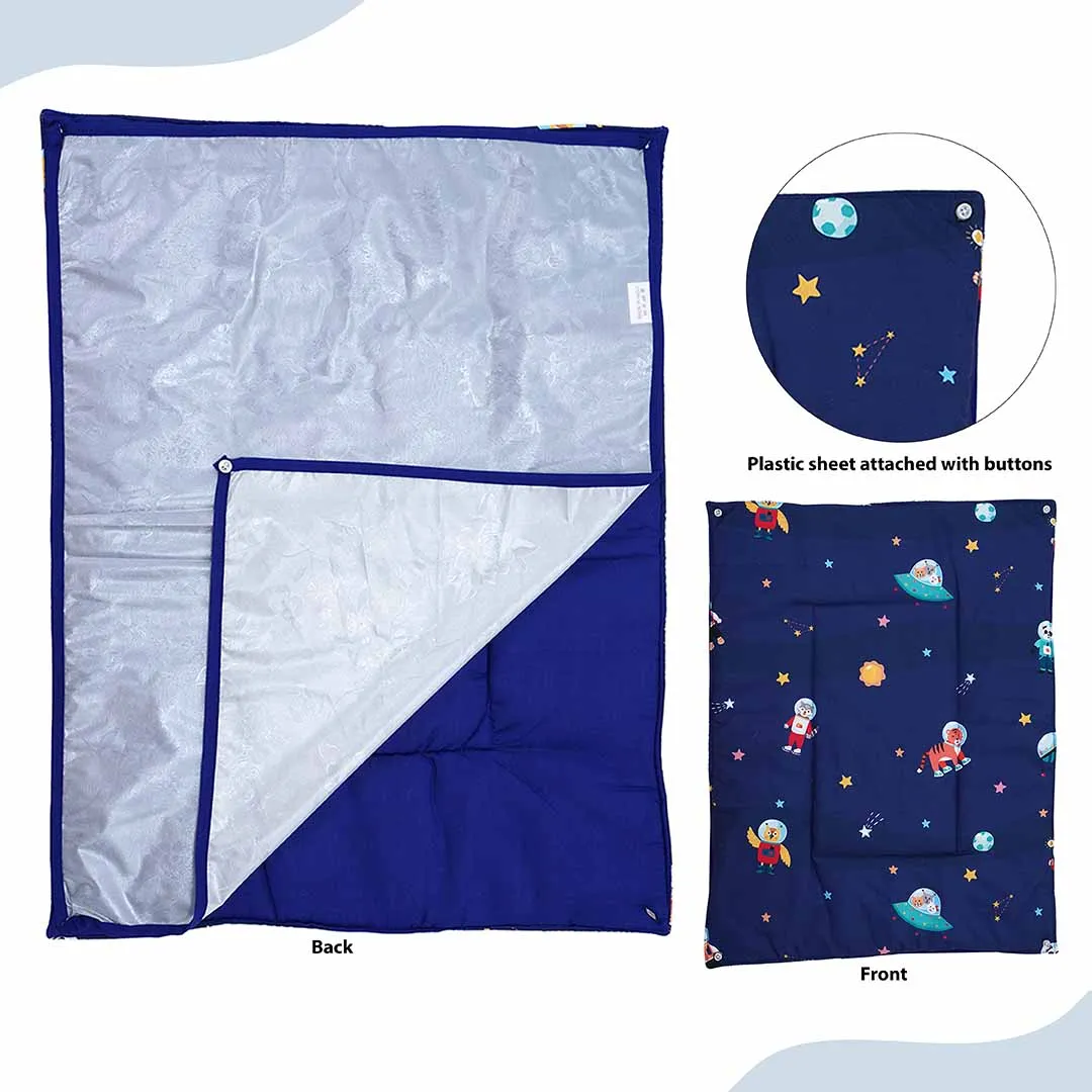 Baby Moo Spaceship 3 Quilted Cotton And 1 Attachable Waterproof Diaper Changing Sheet Set - Blue