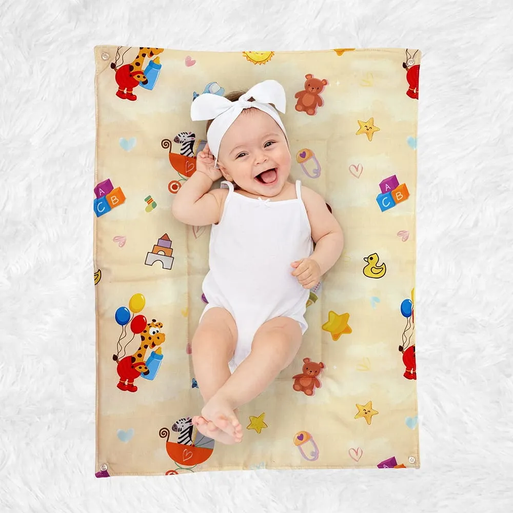 Baby Moo Zebra in Pram 3 Quilted Cotton And 1 Attachable Waterproof Diaper Changing Sheet Set - Yellow