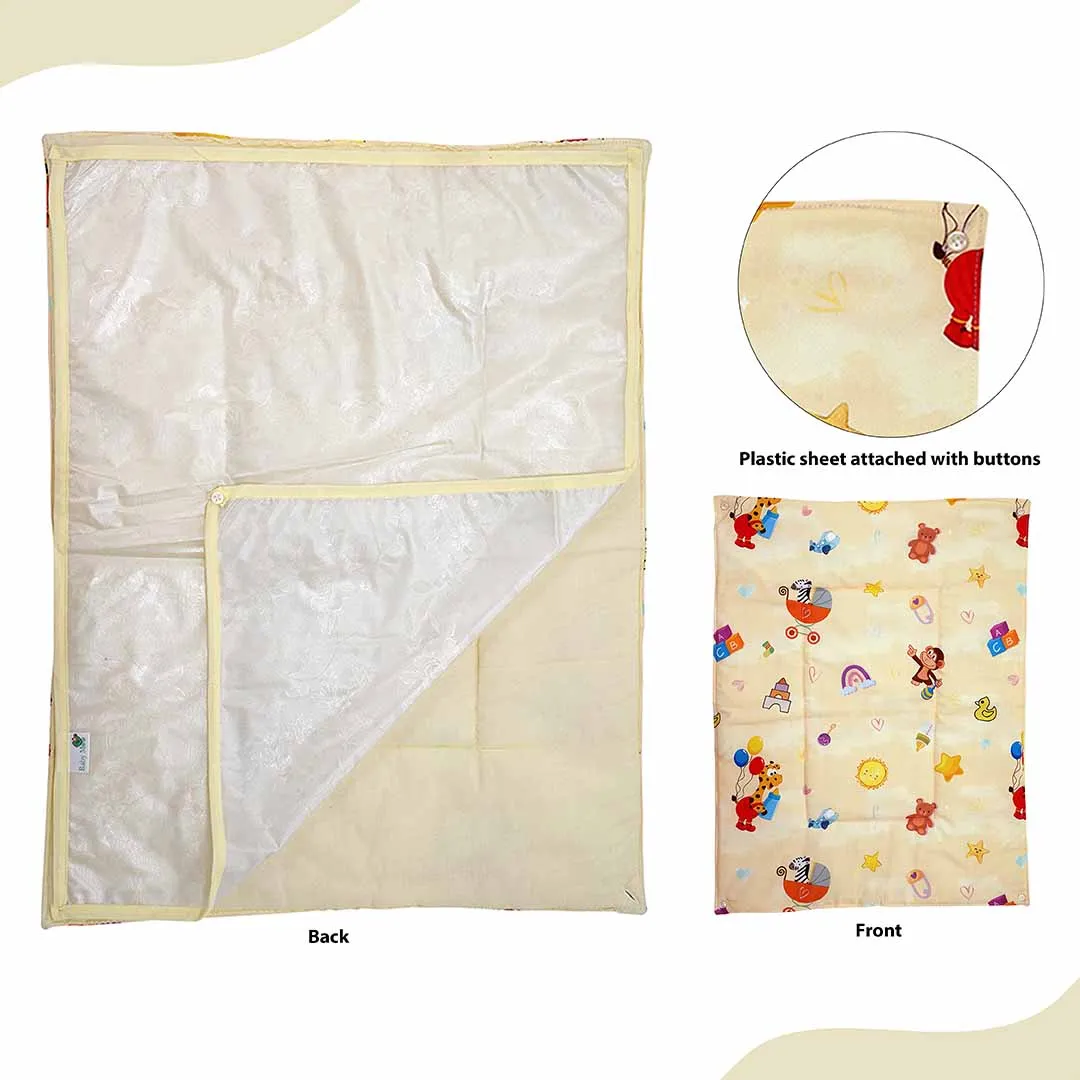 Baby Moo Zebra in Pram 3 Quilted Cotton And 1 Attachable Waterproof Diaper Changing Sheet Set - Yellow