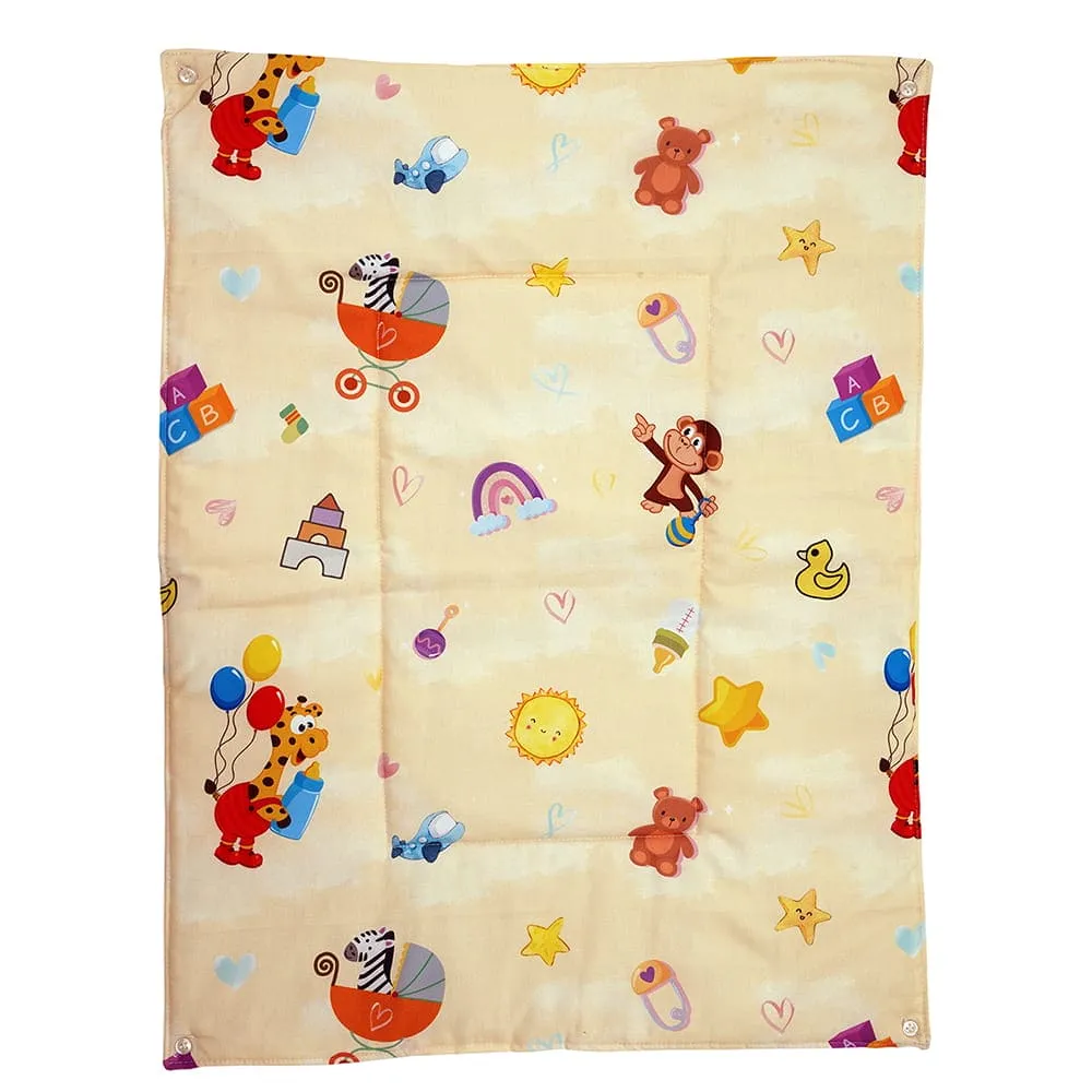 Baby Moo Zebra in Pram 3 Quilted Cotton And 1 Attachable Waterproof Diaper Changing Sheet Set - Yellow