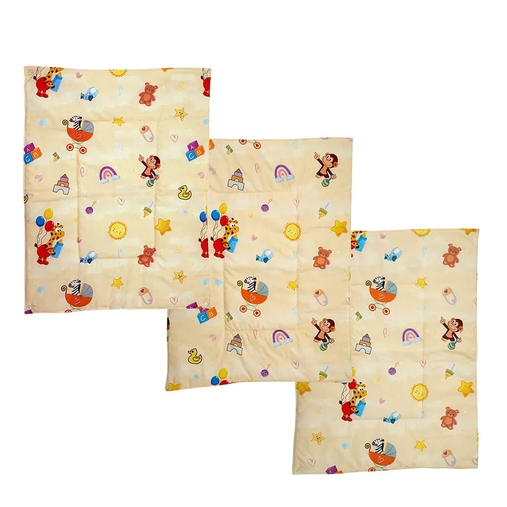Baby Moo Zebra in Pram 3 Quilted Cotton And 1 Attachable Waterproof Diaper Changing Sheet Set - Yellow