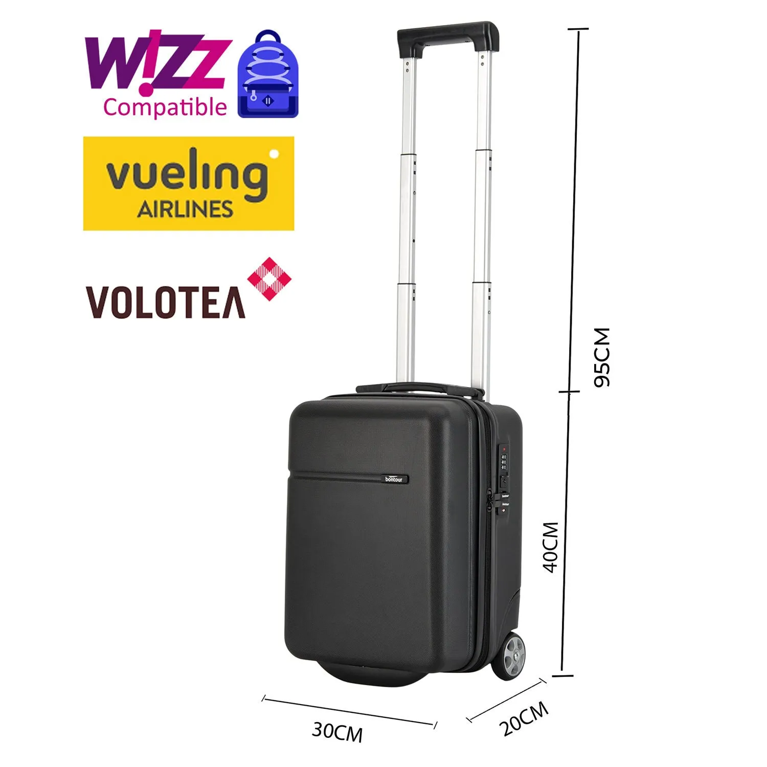 BONTOUR “CabinOne” Hand luggage WizzAir 40x30x20cm, 2 Wheels under seat trolley