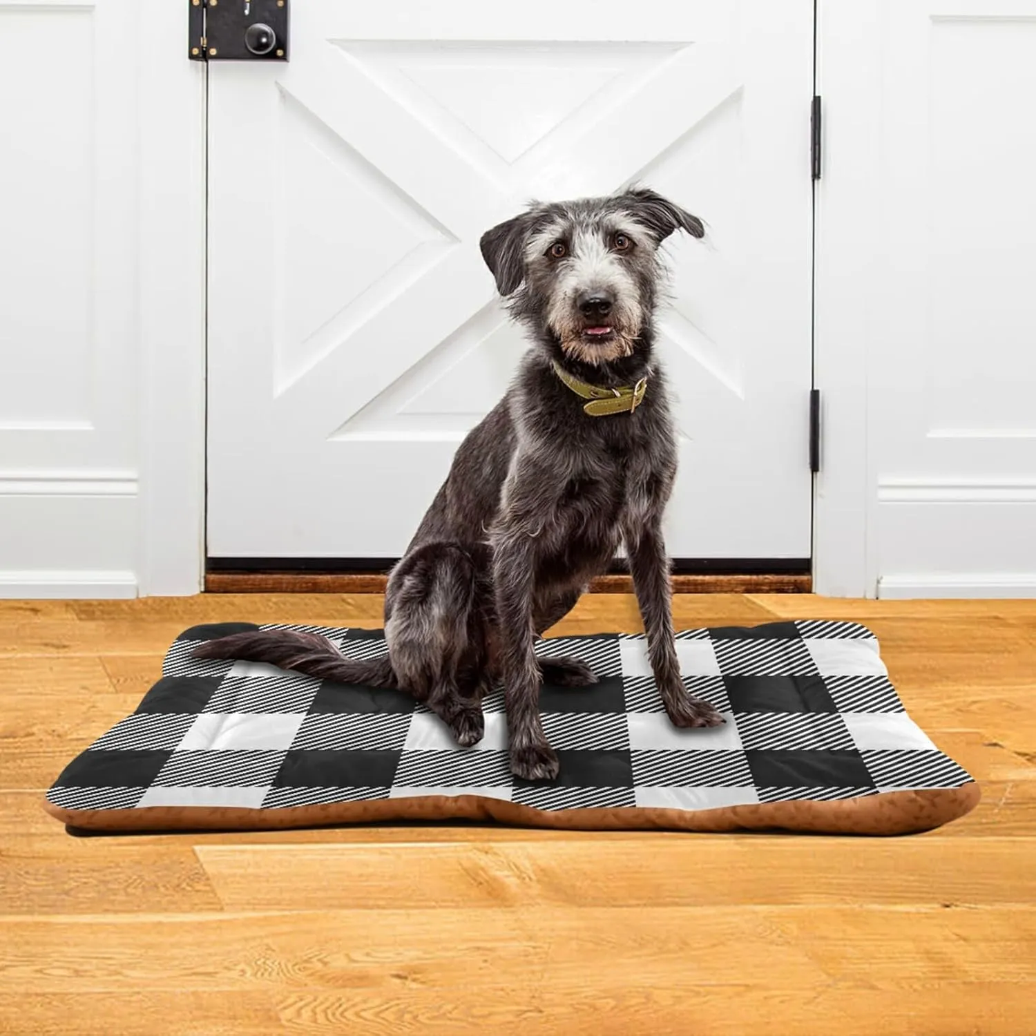 Buffalo Plaid Dog Bed Mat Black and White Pet Kennel Beds Washable Cat Beds Crate Pad Pets Sleeping Mattress for Large Medium Small Dogs 24 x18 Inch