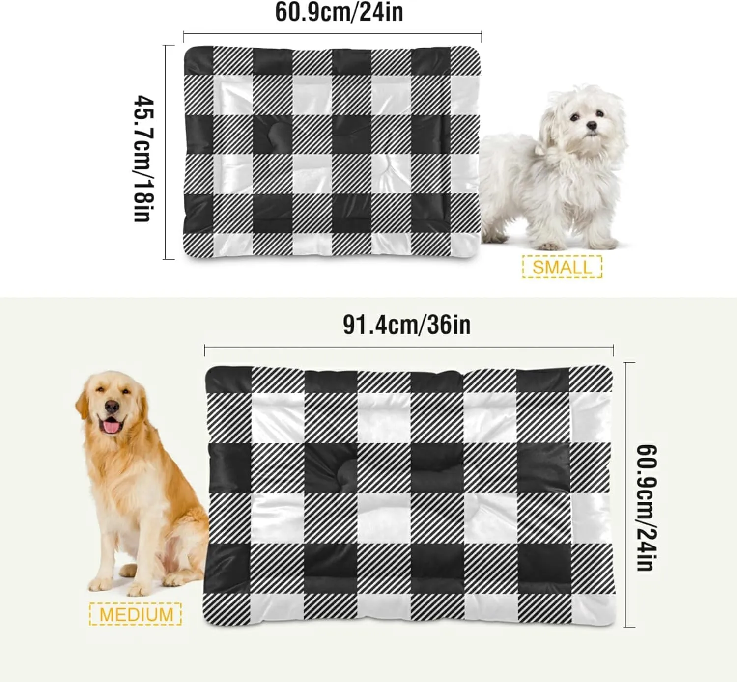 Buffalo Plaid Dog Bed Mat Black and White Pet Kennel Beds Washable Cat Beds Crate Pad Pets Sleeping Mattress for Large Medium Small Dogs 24 x18 Inch