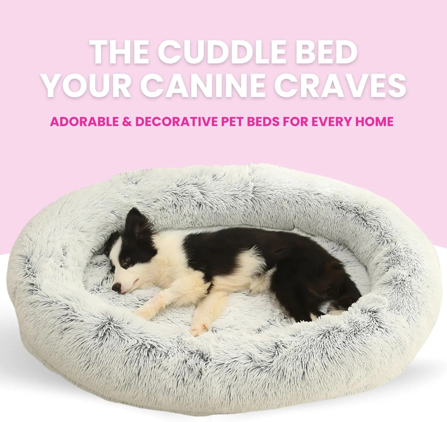 Calming Dog Bed, Memory Foam Bolster, Luxurious Faux Fur, Cozy Oval Design, Machine Washable Cover, Light Grey (47.2" x 33.5" x 9.8")