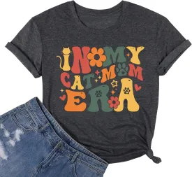 Cat Mom Shirts Women in My Cat Mom Era T-Shirt Funny Mama Life Pet Lover Cat Graphic Short Sleeve Tee Tops