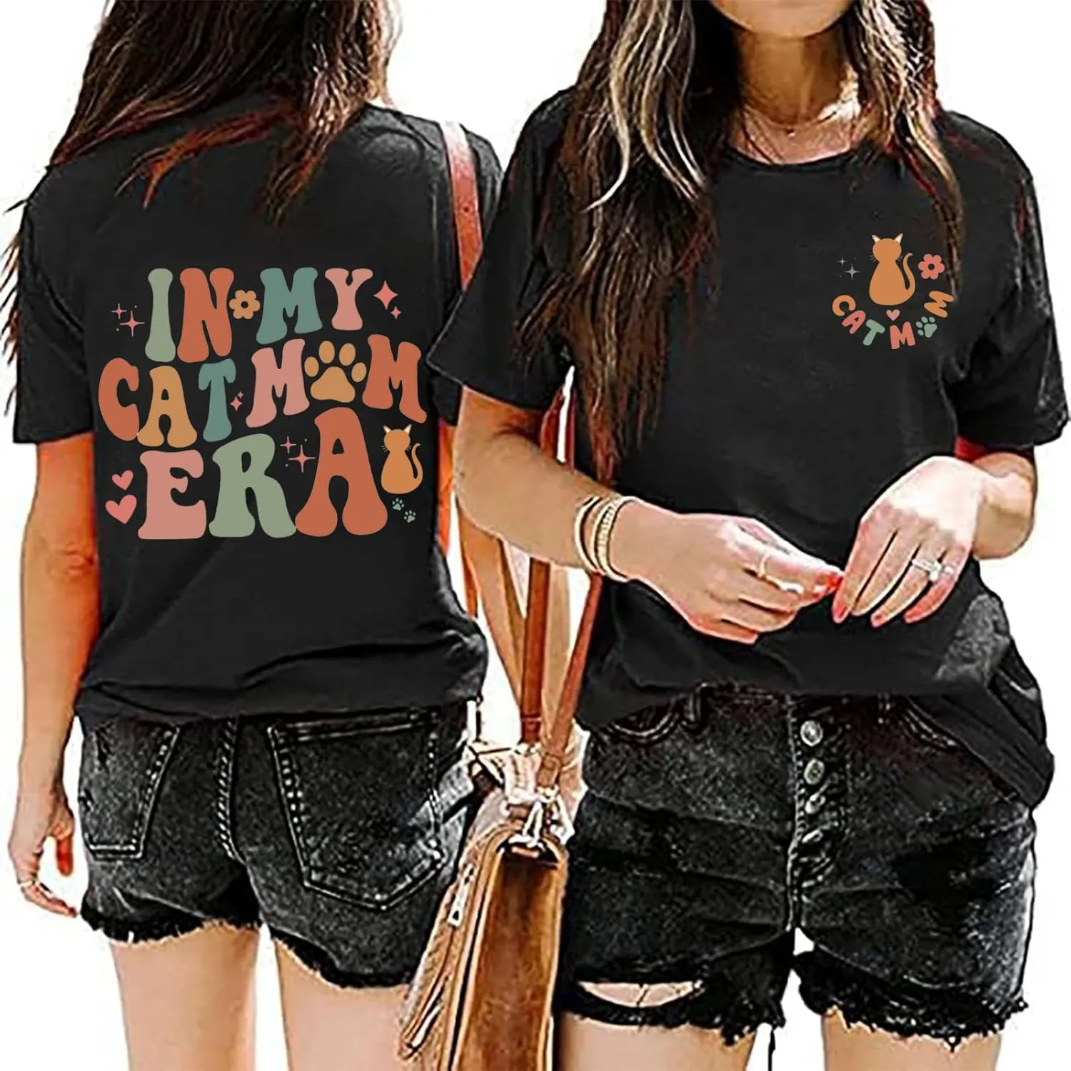 Cat Mom Shirts Women in My Cat Mom Era T-Shirt Funny Mama Life Pet Lover Cat Graphic Short Sleeve Tee Tops