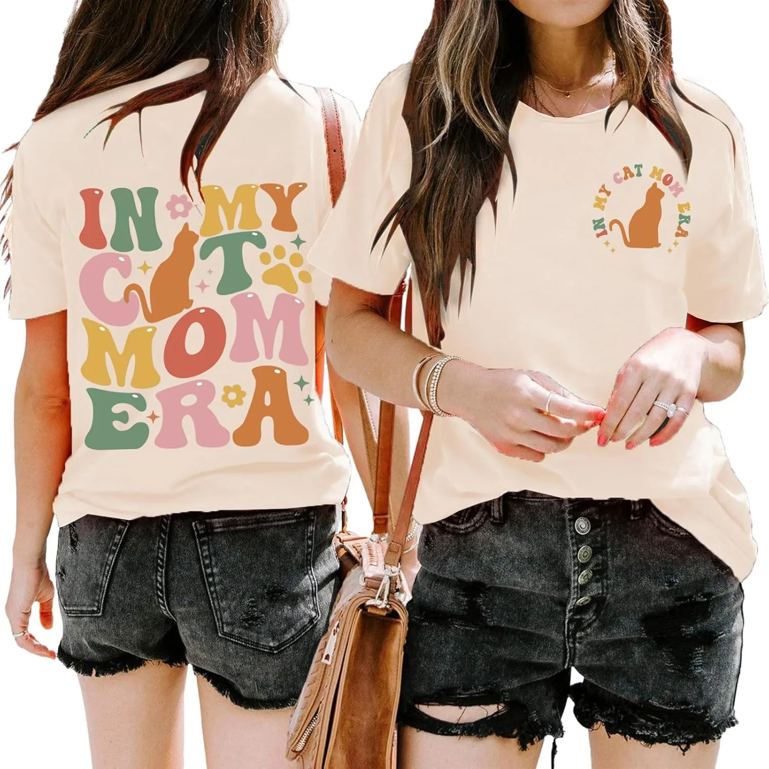 Cat Mom Shirts Women in My Cat Mom Era T-Shirt Funny Mama Life Pet Lover Cat Graphic Short Sleeve Tee Tops
