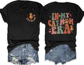 Cat Mom Shirts Women in My Cat Mom Era T-Shirt Funny Mama Life Pet Lover Cat Graphic Short Sleeve Tee Tops