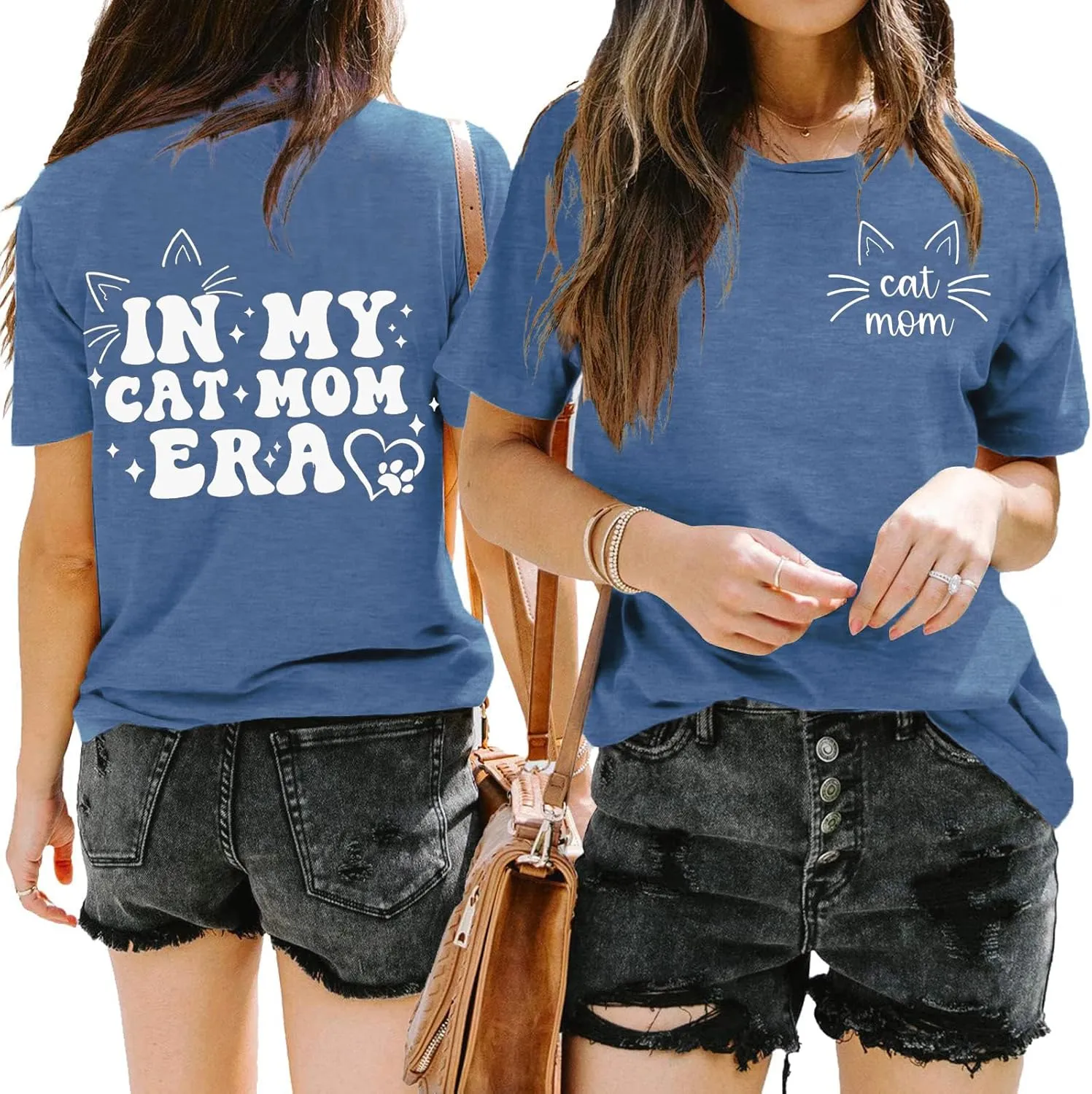 Cat Mom Shirts Women in My Cat Mom Era T-Shirt Funny Mama Life Pet Lover Cat Graphic Short Sleeve Tee Tops