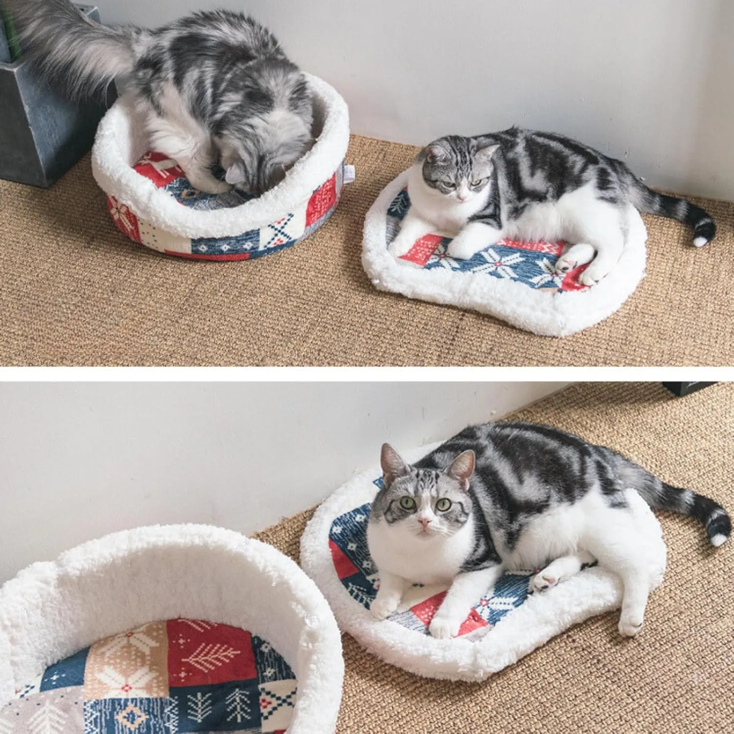 Cat Plaid Cave Bed, Plush Warm Calming Hideaway Nest with Detachable Lid & Mat, Snug Enclosed House for Indoor Kitten (Yellow)