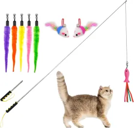 Cat Wand Toys,Cat Toys Interactive for Indoor Cats, 2 Retractable Cat Wand,8 Pcs Plush Cat Teaser Toys Refills for Indoor Cats to Chase and Exercise