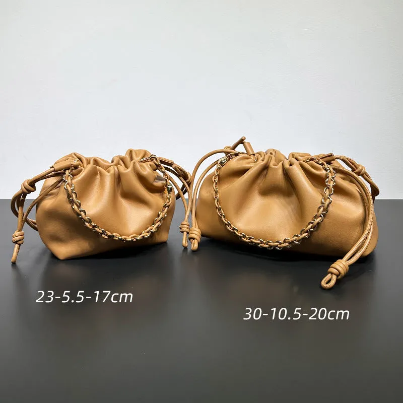 Chinese Style Crossbody Bag Cowhide Lucky Bag Drawstring Clouds