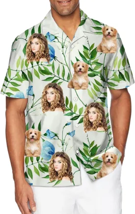 Custom Hawaiian Shirt with Face Pet Face Logo Custom T Shirts Personalized Button Up Shirts for Men Fathers Birthday Gift