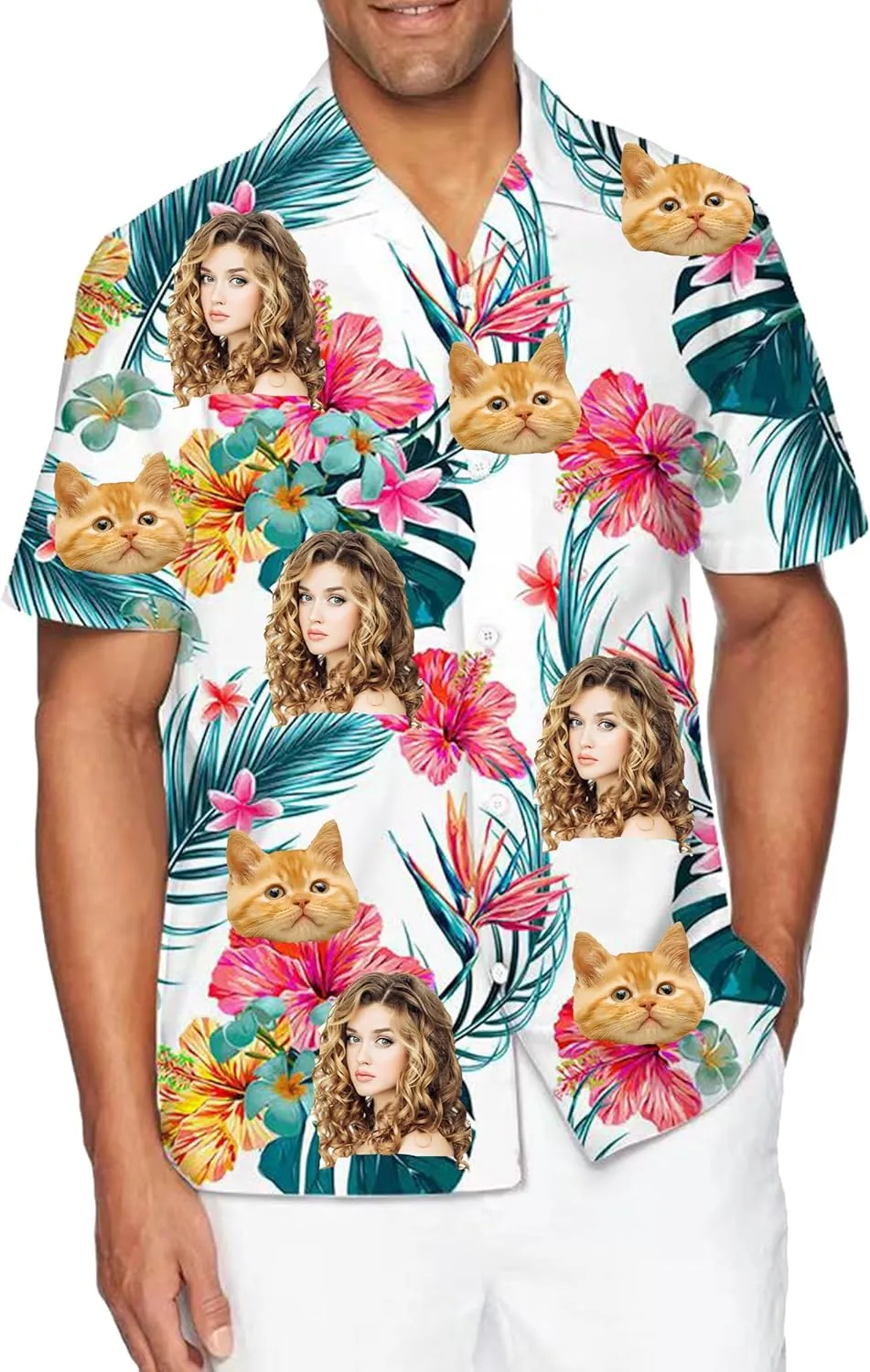Custom Hawaiian Shirt with Face Pet Face Logo Custom T Shirts Personalized Button Up Shirts for Men Fathers Birthday Gift