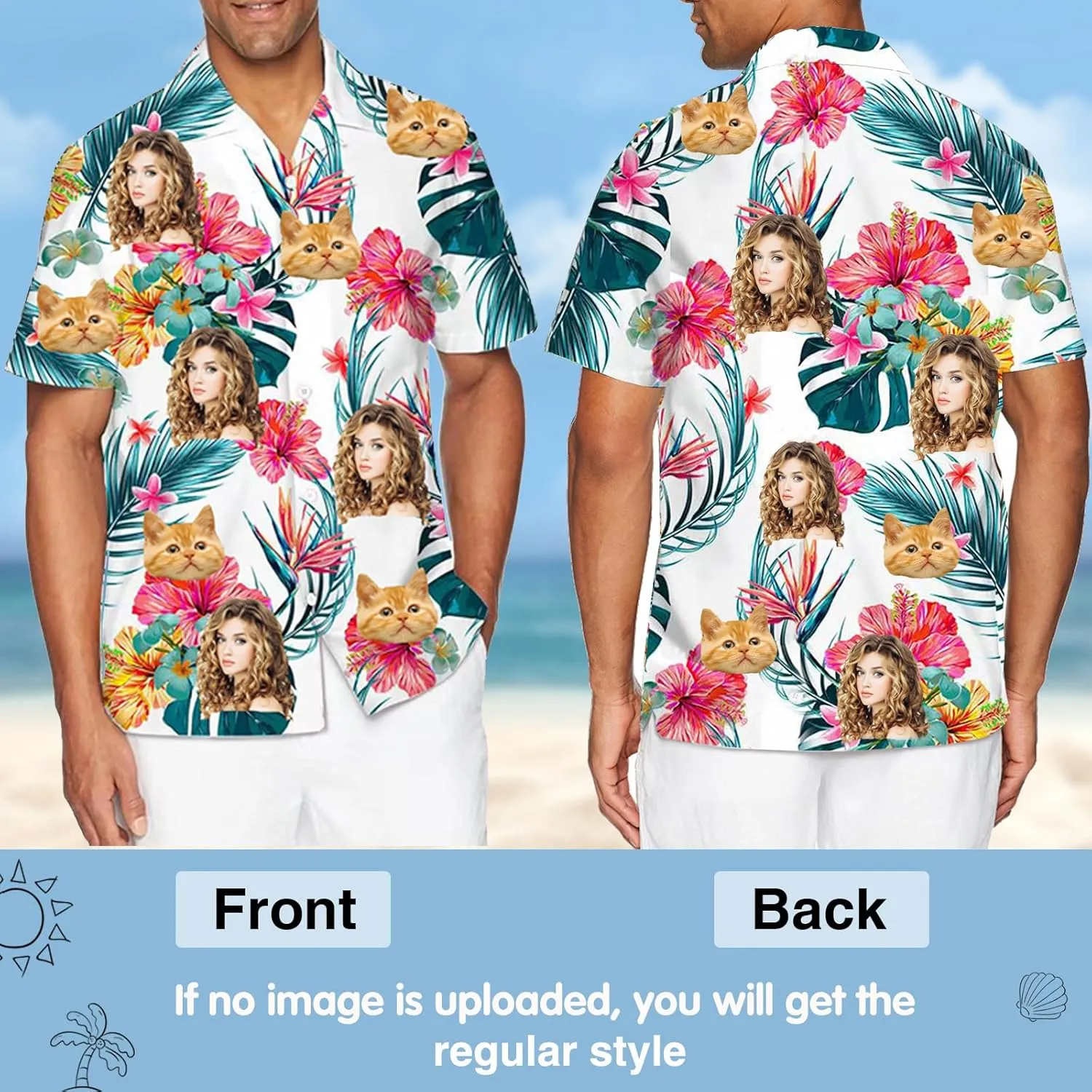 Custom Hawaiian Shirt with Face Pet Face Logo Custom T Shirts Personalized Button Up Shirts for Men Fathers Birthday Gift