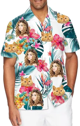 Custom Hawaiian Shirt with Face Pet Face Logo Custom T Shirts Personalized Button Up Shirts for Men Fathers Birthday Gift