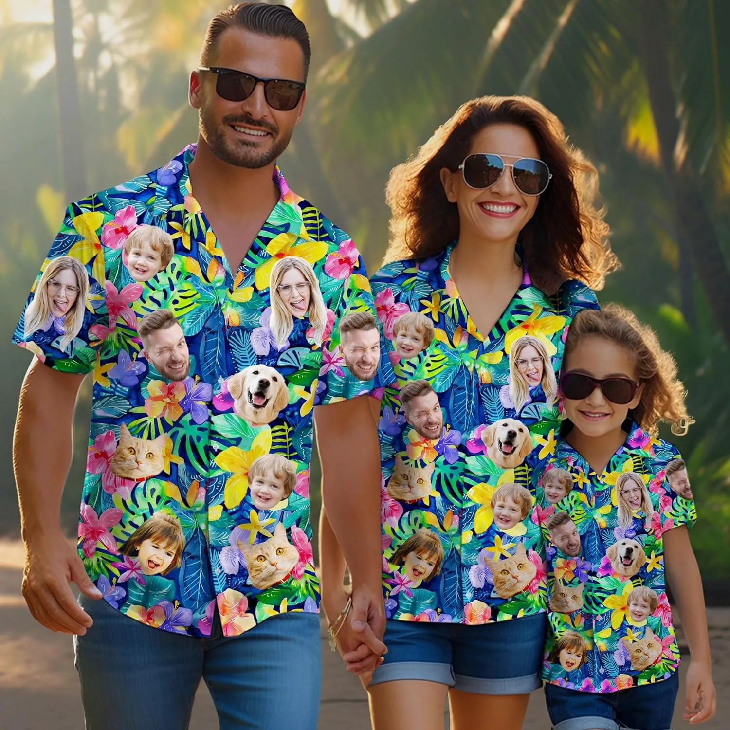 Custom Hawaiian Shirt with Face Photo Picture for Men Women Kids Youth Adult, Tropical Personalized Hawaiian Shirts Gift