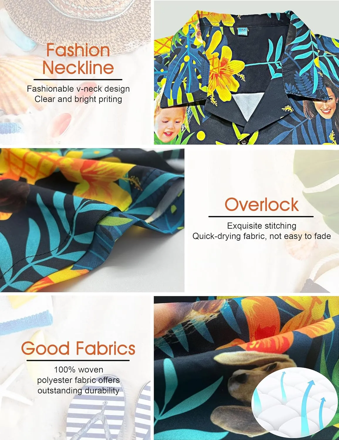Custom Hawaiian Shirt with Face Photo Picture for Men Women Kids Youth Adult, Tropical Personalized Hawaiian Shirts Gift