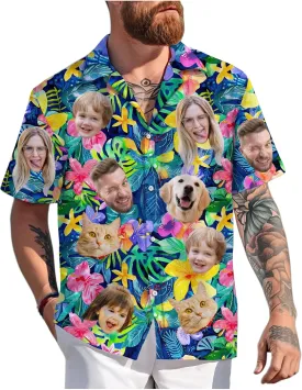 Custom Hawaiian Shirt with Face Photo Picture for Men Women Kids Youth Adult, Tropical Personalized Hawaiian Shirts Gift