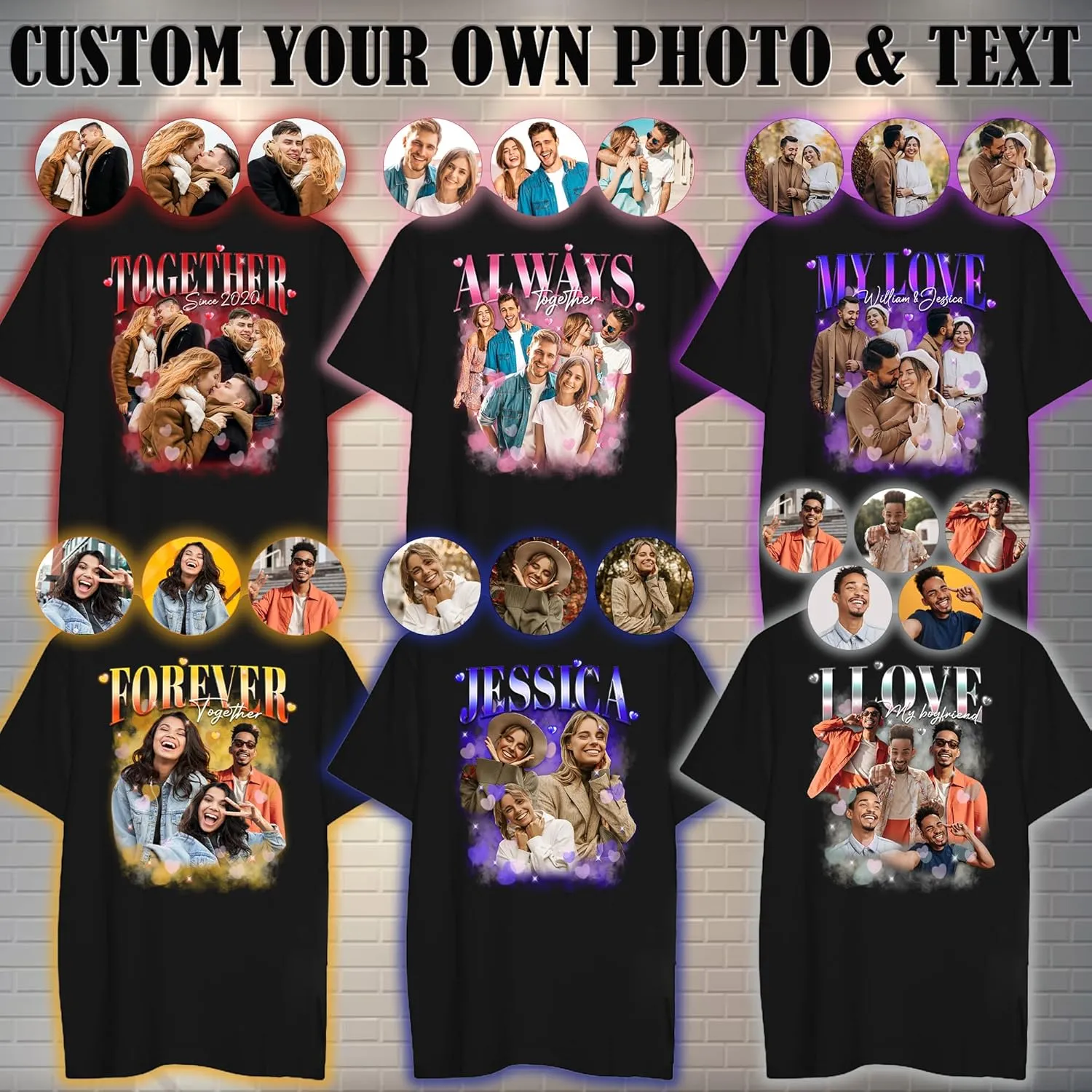 Custom Photo Bootleg Rap Shirt with Girlfriend's Face for Boyfriend - Vintage Graphic Shirt for Men