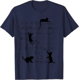 Cute Cat Kitty Playing Music Note Clef Musician Art T-Shirt