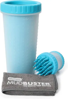 Dexas MudBuster Portable Pet Cleaning Kit with Dog Paw Washer, Pet Bathing Brush, Microfiber Towel, Large, Blue