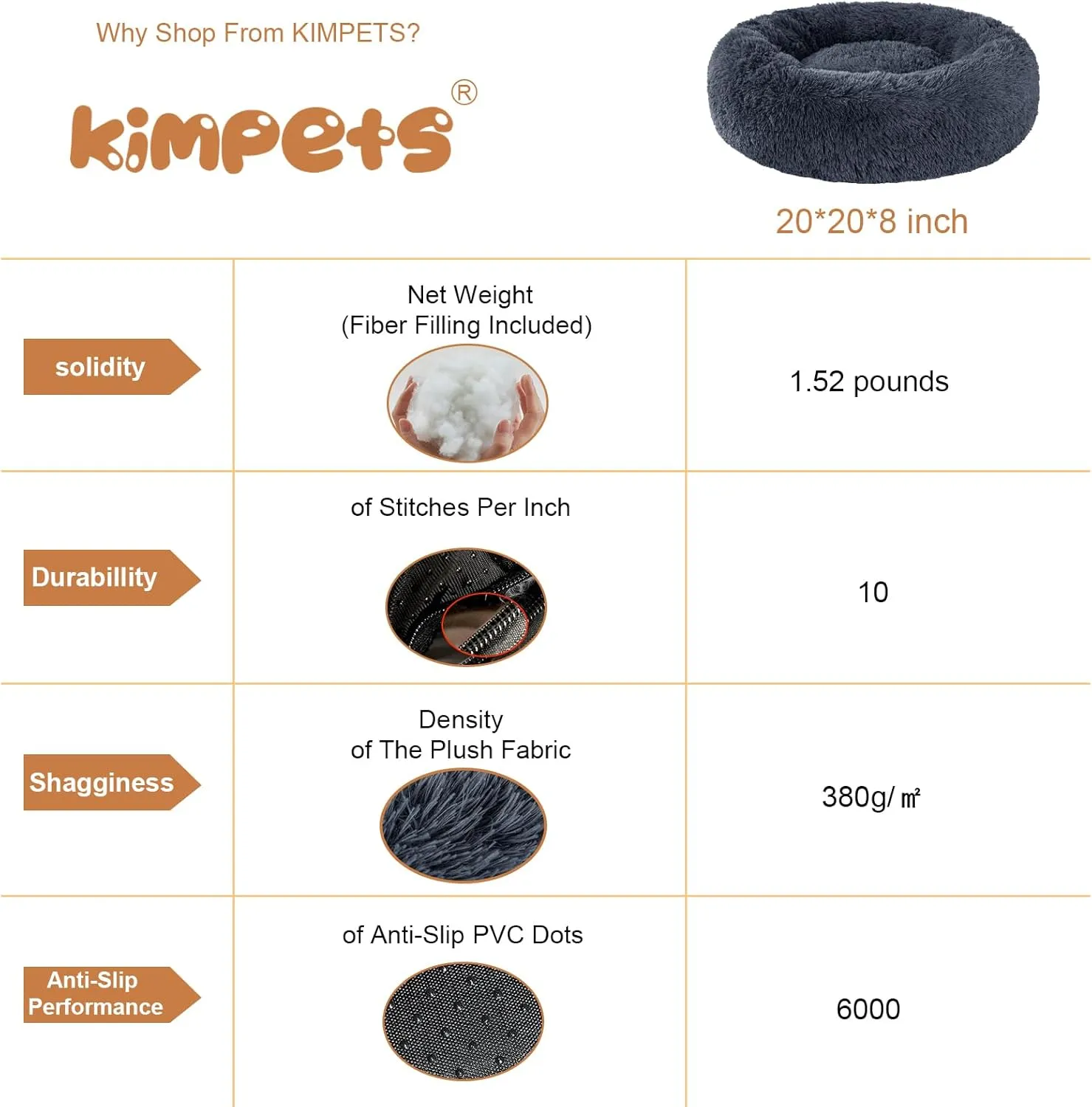Dog Calming Beds for Small Medium Large Dogs - Round Donut Washable Puppy Dog Bed, Anti-Slip Faux Fur Fluffy Donut Cuddle Anxiety Cat Pet Bed(20" Dark Grey)
