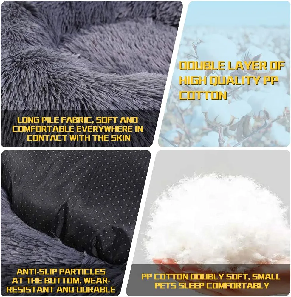 Dog Calming Beds for Small Medium Large Dogs - Round Donut Washable Puppy Dog Bed, Anti-Slip Faux Fur Fluffy Donut Cuddle Anxiety Cat Pet Bed(20" Dark Grey)