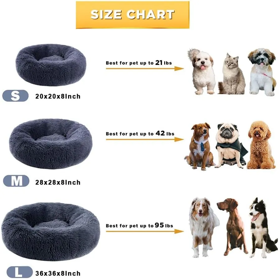 Dog Calming Beds for Small Medium Large Dogs - Round Donut Washable Puppy Dog Bed, Anti-Slip Faux Fur Fluffy Donut Cuddle Anxiety Cat Pet Bed(20" Dark Grey)