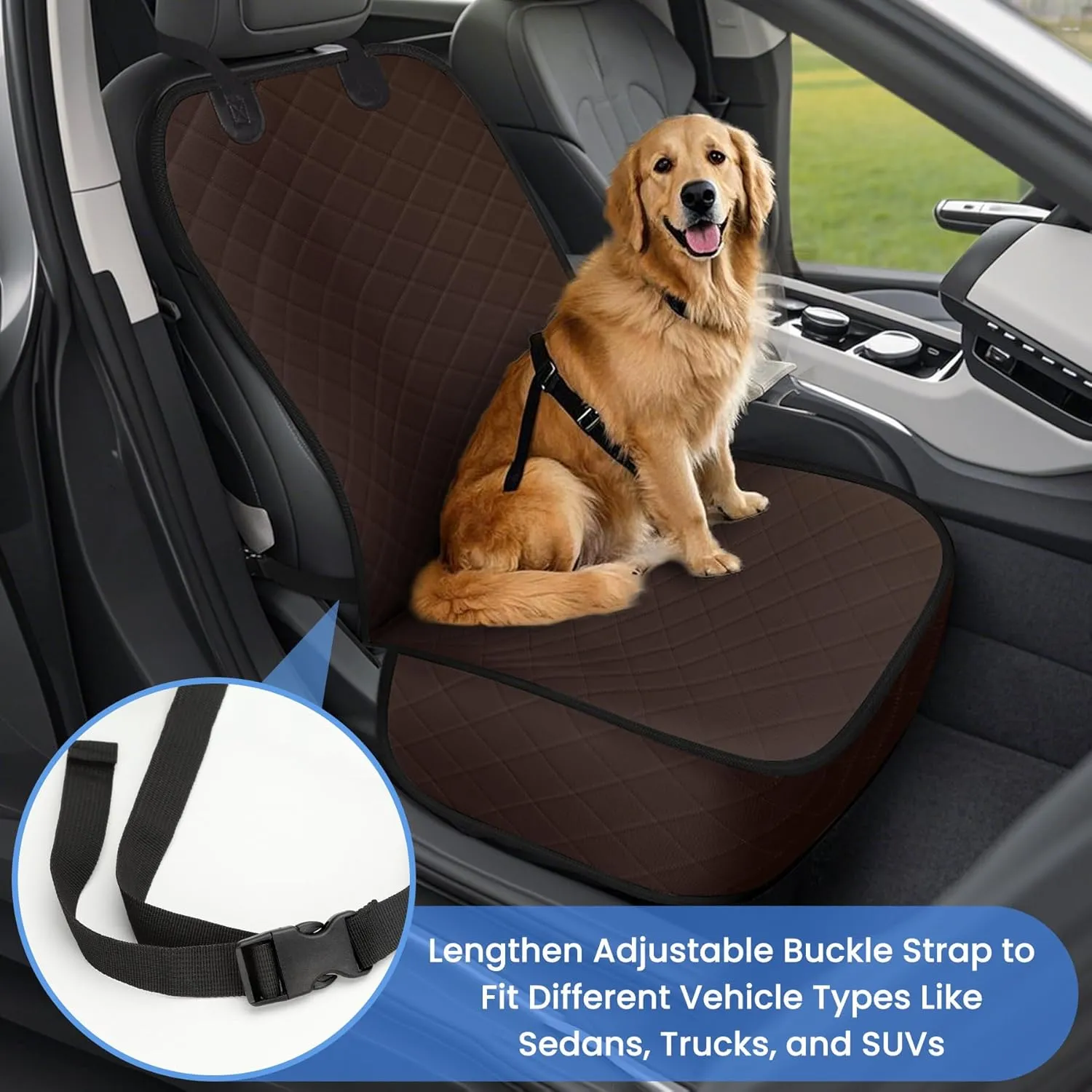 Dog Car Seat Covers, Waterproof Front Seat Cover for Dogs, Scratch-Proof, Nonslip Pet Passenger Seat Cover Protector, Universal Fit for Cars Trucks SUVs, Standard Size, Dark Coffee