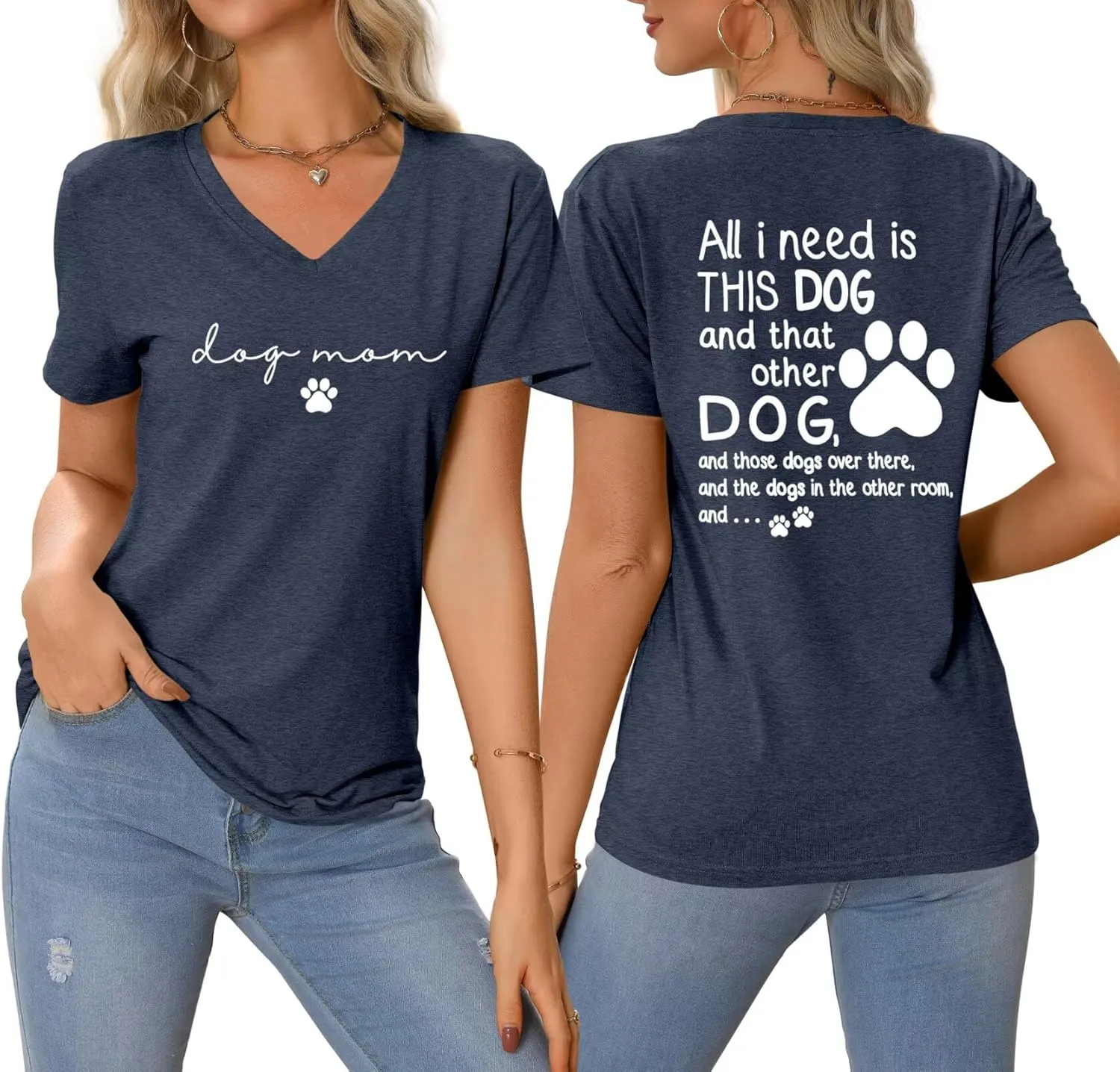 Dog Mom Shirt Women All I Need is This Dog V Neck T-Shirt Cute Paw Graphic Tees Pet Mama Tshirt Animal Lover Tops