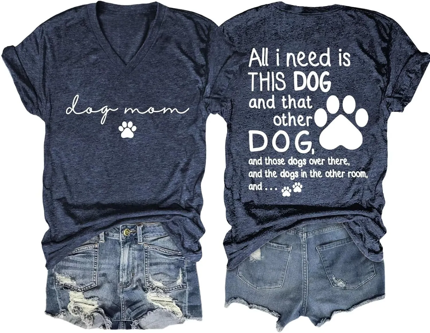 Dog Mom Shirt Women All I Need is This Dog V Neck T-Shirt Cute Paw Graphic Tees Pet Mama Tshirt Animal Lover Tops