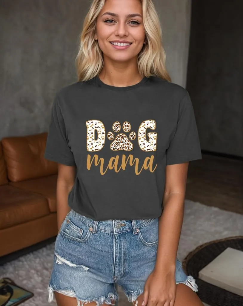 Dog Mom Shirt Women Funny Dog Paw Graphic Letter Print Tee Shirts Pets Lover Short Sleeve Tops