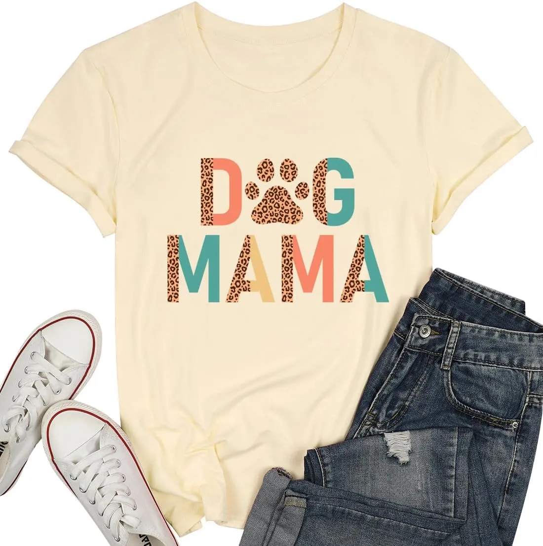 Dog Mom Shirt Women Funny Dog Paw Graphic Letter Print Tee Shirts Pets Lover Short Sleeve Tops