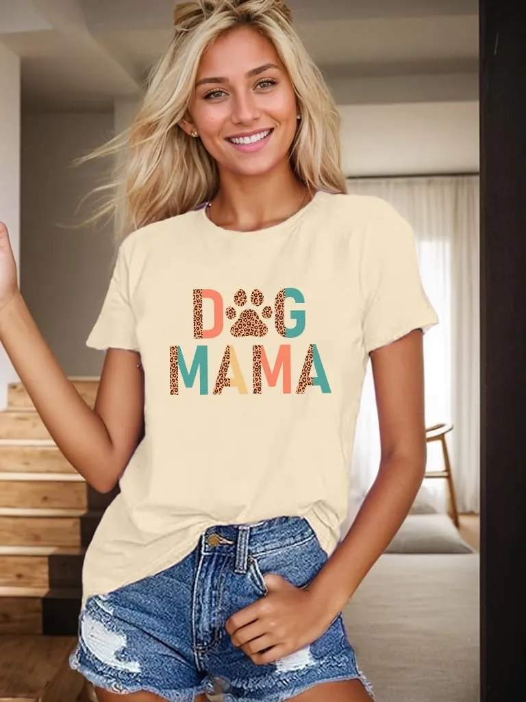 Dog Mom Shirt Women Funny Dog Paw Graphic Letter Print Tee Shirts Pets Lover Short Sleeve Tops