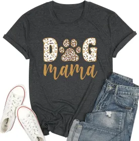 Dog Mom Shirt Women Funny Dog Paw Graphic Letter Print Tee Shirts Pets Lover Short Sleeve Tops