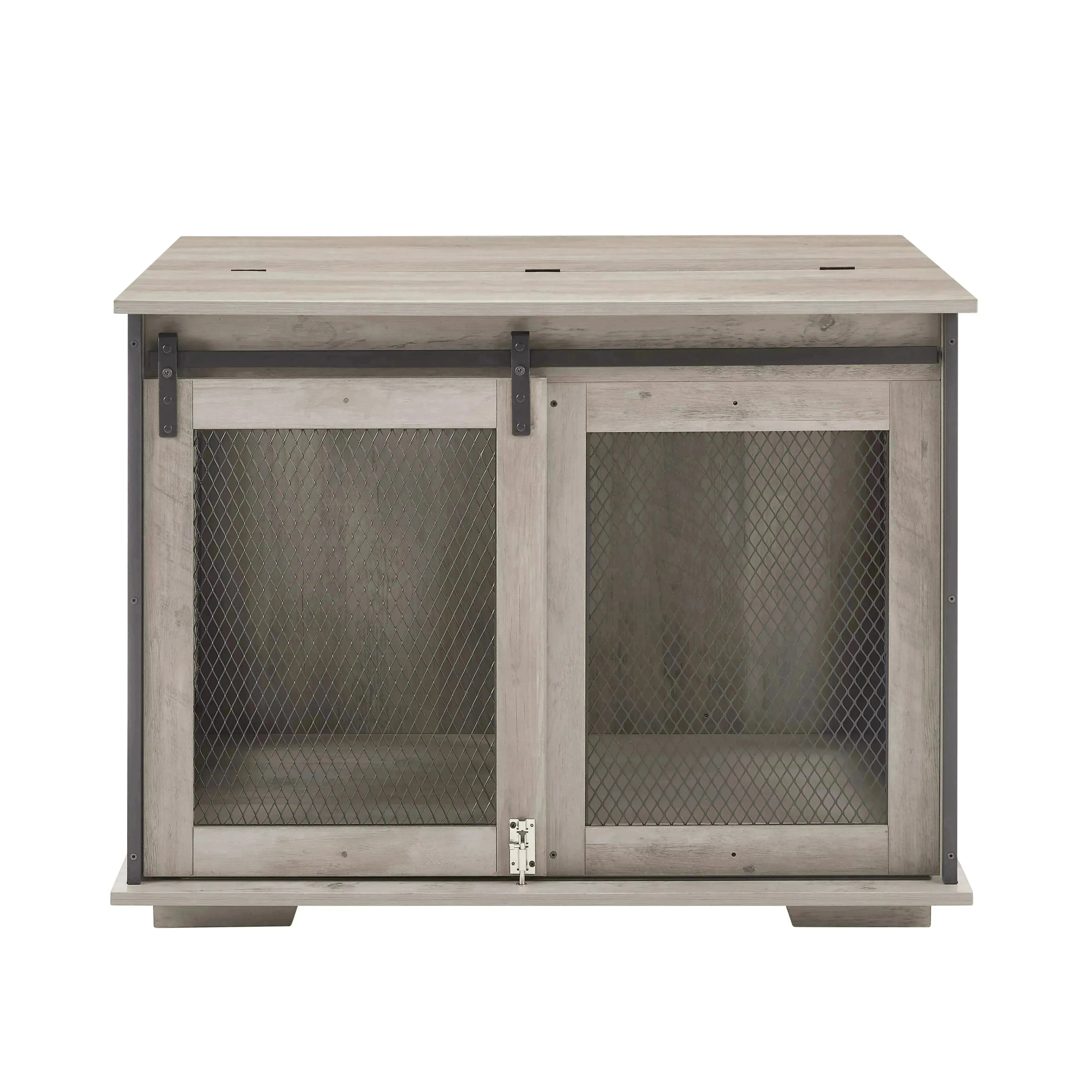 Farmhouse Dog Crate with Sliding Barn Door, Gray Wash